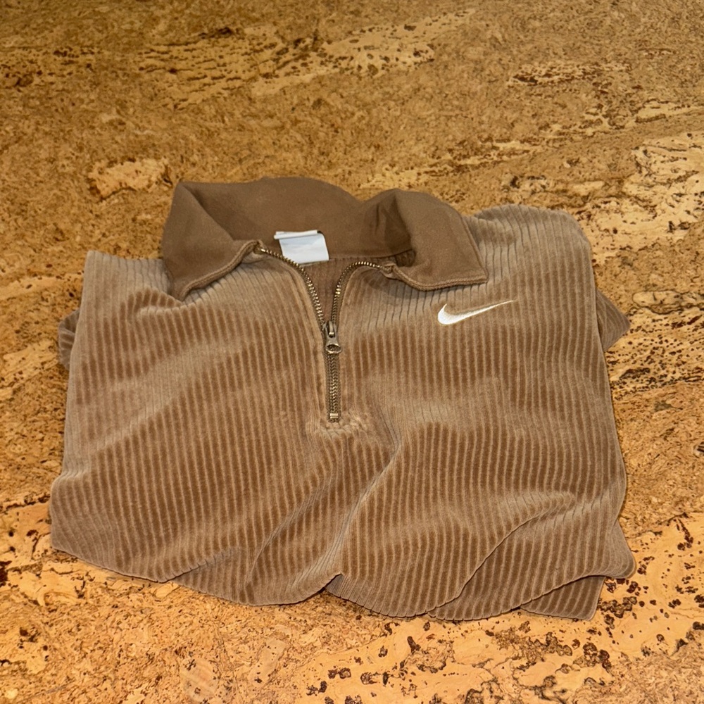 Nike Brown Ribbed Quarter-Zip cropped Pullover